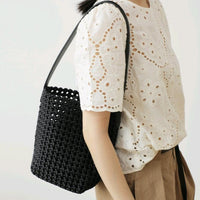 Woven Hollow Cowhide Leather Crossbody Handbag