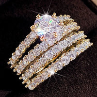 Hollow Double Layer Zircon Engagement Ring Pair