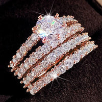 Hollow Double Layer Zircon Engagement Ring Pair