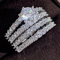 Hollow Double Layer Zircon Engagement Ring Pair