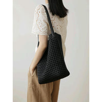 Woven Hollow Cowhide Leather Crossbody Handbag