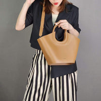 AriaLuxe French Maison Basket Tote - Cowhide Leather Vegetable Style