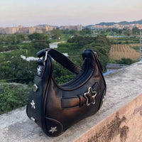 AriaLuxe Celestial Retro Star Shoulder Bag - Vintage Denim Chic