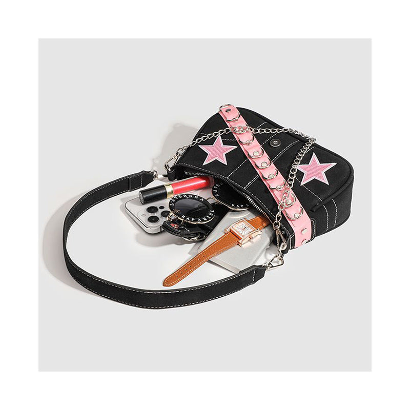 Pink Chain Star Baguette Shoulder Bag