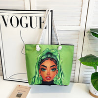 Classic Retro Printed Canvas Beach Bag