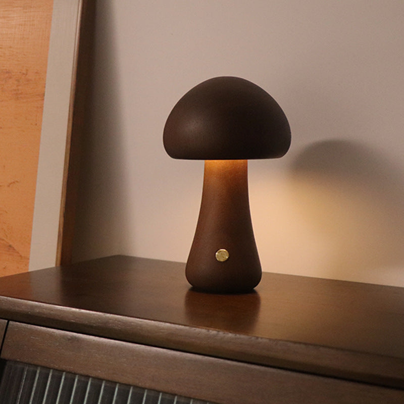Wooden Mushroom Touch Lamp – LED Bedside Night Light for Bedroom & Home Décor