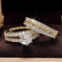 Hollow Double Layer Zircon Engagement Ring Pair