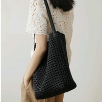Woven Hollow Cowhide Leather Crossbody Handbag