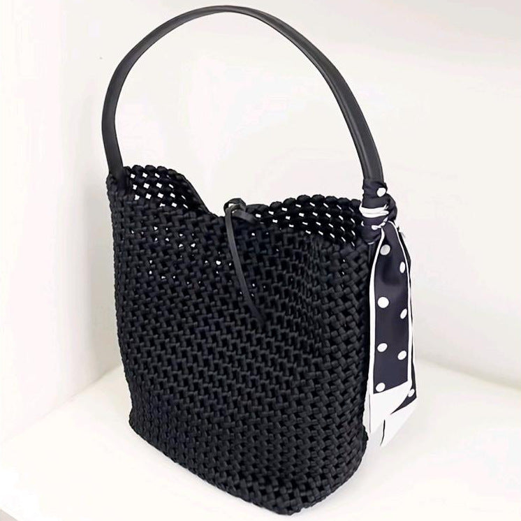 Woven Hollow Cowhide Leather Crossbody Handbag