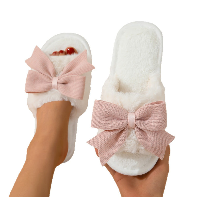 Plush Bow Slippers