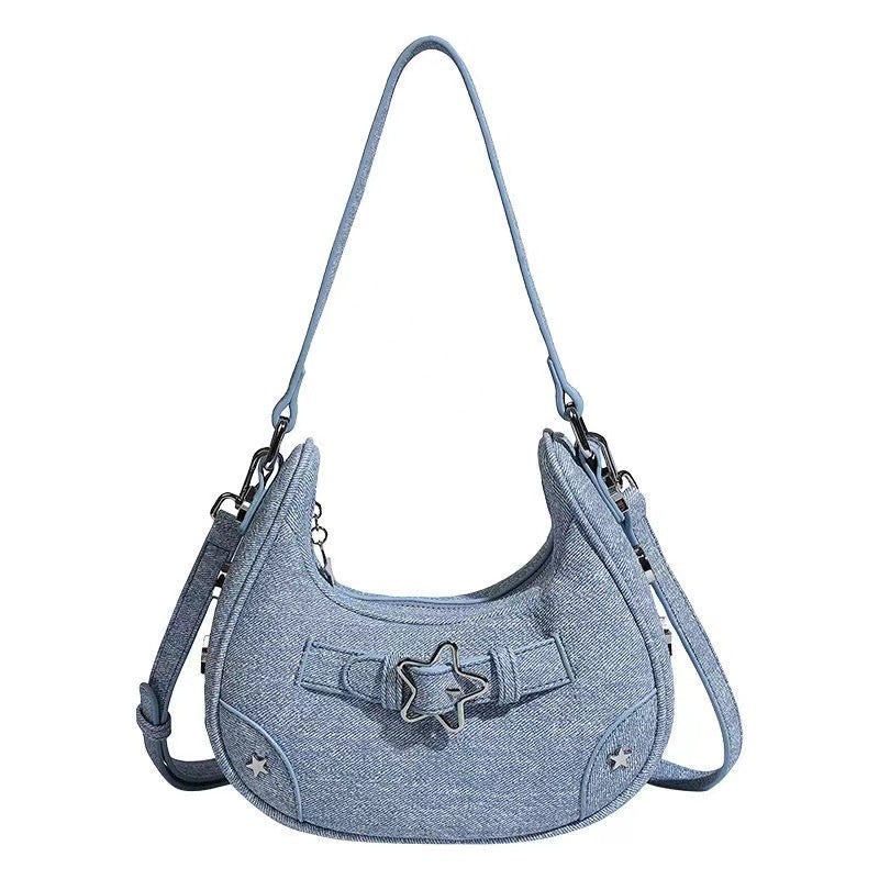 AriaLuxe Celestial Retro Star Shoulder Bag - Vintage Denim Chic