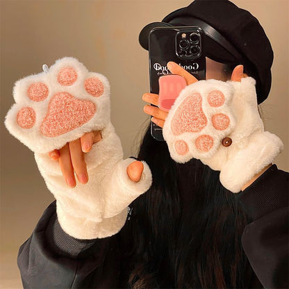 Cozy Paw Plush Flip Gloves