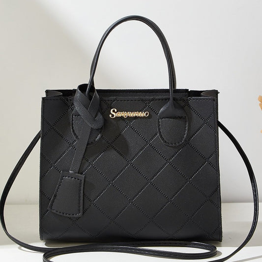 AriaLuxe Quilted Diamond Pattern Women Crossbody Bag in black with dual handles and adjustable strap. Elegant and stylish des
