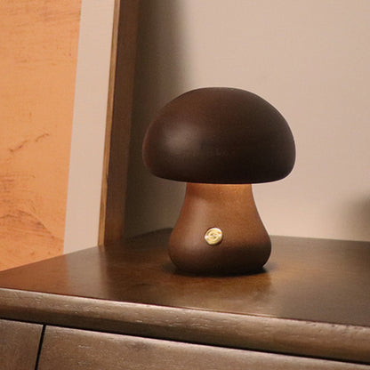 Wooden Mushroom Touch Lamp – LED Bedside Night Light for Bedroom & Home Décor