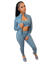Women's 3-Piece Tracksuit Set with Zipper & Thumb Holes