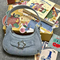 AriaLuxe Celestial Retro Star Shoulder Bag - Vintage Denim Chic