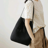 Woven Hollow Cowhide Leather Crossbody Handbag