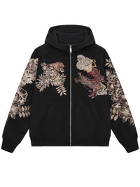 Maison Dragon & Tiger Embroidered Zip Hoodie