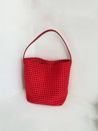 Woven Hollow Cowhide Leather Crossbody Handbag