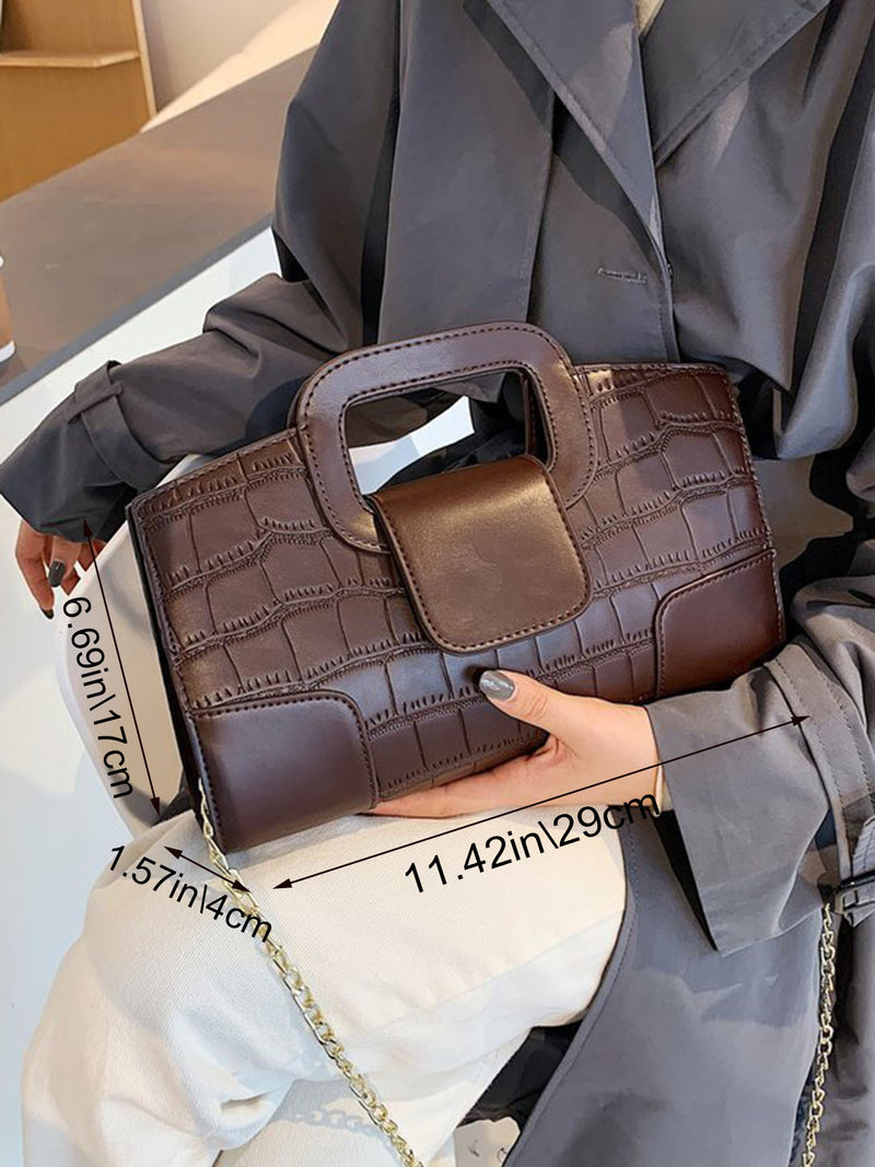 Croc-Embossed Chain Crossbody Bag