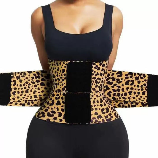 Silhouette Sculpt Waist Trainer featuring a leopard print design, adjustable straps, and a snug fit for waist shaping.