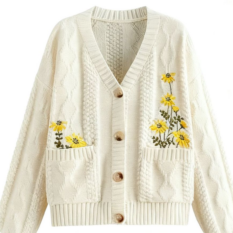Belle Fleur Embroidered Open Knit Cardigan