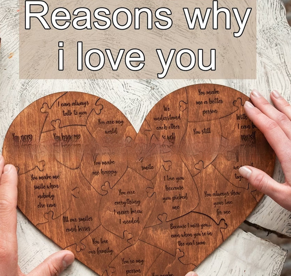 “Reasons Why I Love You” Wooden Heart Puzzle