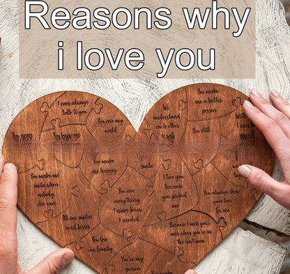 “Reasons Why I Love You” Wooden Heart Puzzle