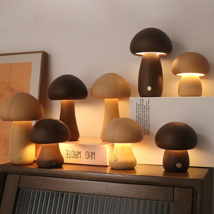 Wooden Mushroom Touch Lamp – LED Bedside Night Light for Bedroom & Home Décor