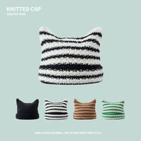 Knitted Cat Ear Striped Beanie