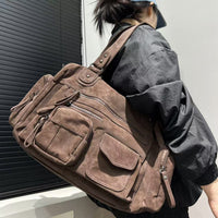 Zyra Cargo Large Y2K Suede Tote Bag – Coffee