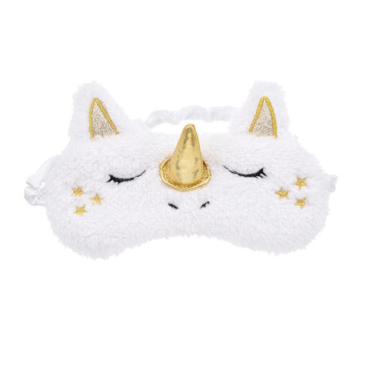 Plush Unicorn Sleep Mask featuring 3D ears, a golden horn, and star accents for a soft, cozy eye cover.