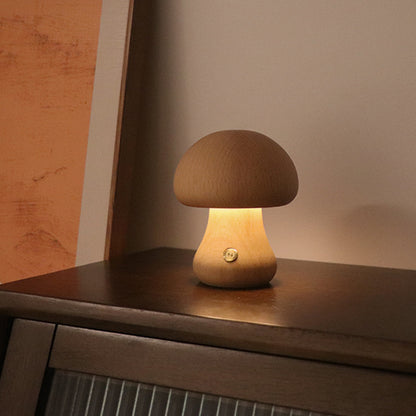 Wooden Mushroom Touch Lamp – LED Bedside Night Light for Bedroom & Home Décor