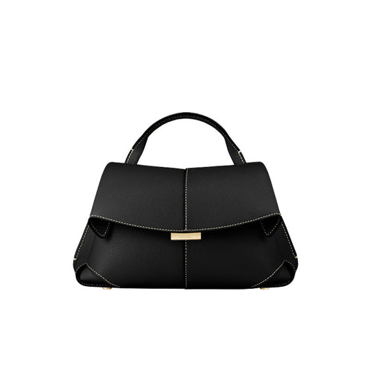 Polene Smile Pleated Genuine Leather Crossbody Bag in black with gold accents and pleated design. Stylish and elegant.