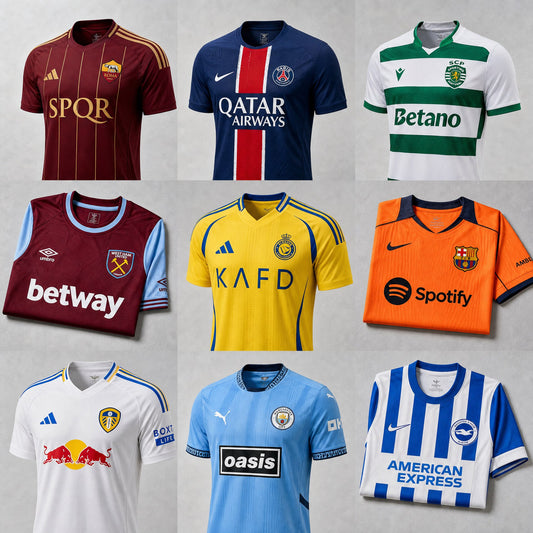 AriaLuxe Matchday Football Fan Jersey collection featuring various team jerseys in different colors and designs.