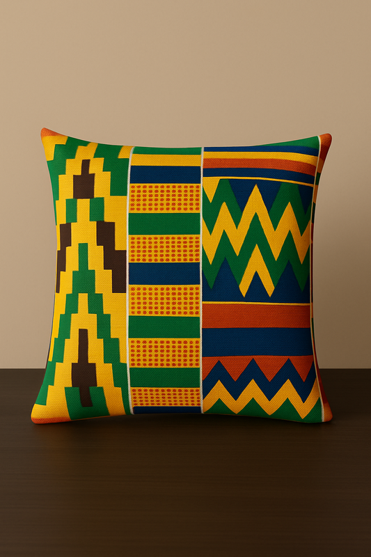 Reversible Kente & Solid Black Pillow – Handmade Accent Decor