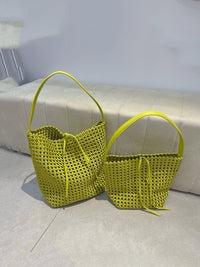 Woven Hollow Cowhide Leather Crossbody Handbag