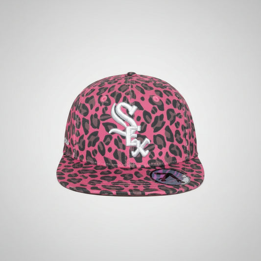 Wild Spot Leopard Print Embroidered Baseball Cap featuring a pink and black leopard print design with embroidered logo.
