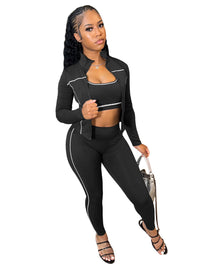 Women's 3-Piece Tracksuit Set with Zipper & Thumb Holes