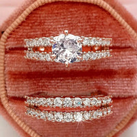 Hollow Double Layer Zircon Engagement Ring Pair