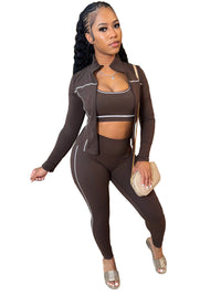 Women's 3-Piece Tracksuit Set with Zipper & Thumb Holes
