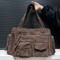 Zyra Cargo Large Y2K Suede Tote Bag – Coffee
