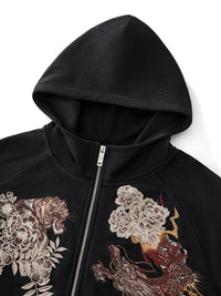 Maison Dragon & Tiger Embroidered Zip Hoodie