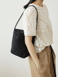 Woven Hollow Cowhide Leather Crossbody Handbag