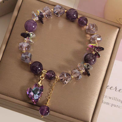 Purple Heart Crystal Bracelet Fashion Elegant Natural Amethyst Jewelry