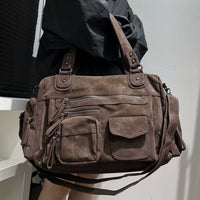 Zyra Cargo Large Y2K Suede Tote Bag – Coffee