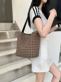 Woven Hollow Cowhide Leather Crossbody Handbag