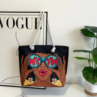 Classic Retro Printed Canvas Beach Bag