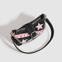 Pink Chain Star Baguette Shoulder Bag