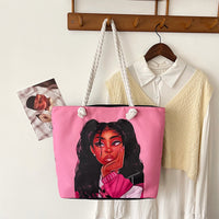 Classic Retro Printed Canvas Beach Bag